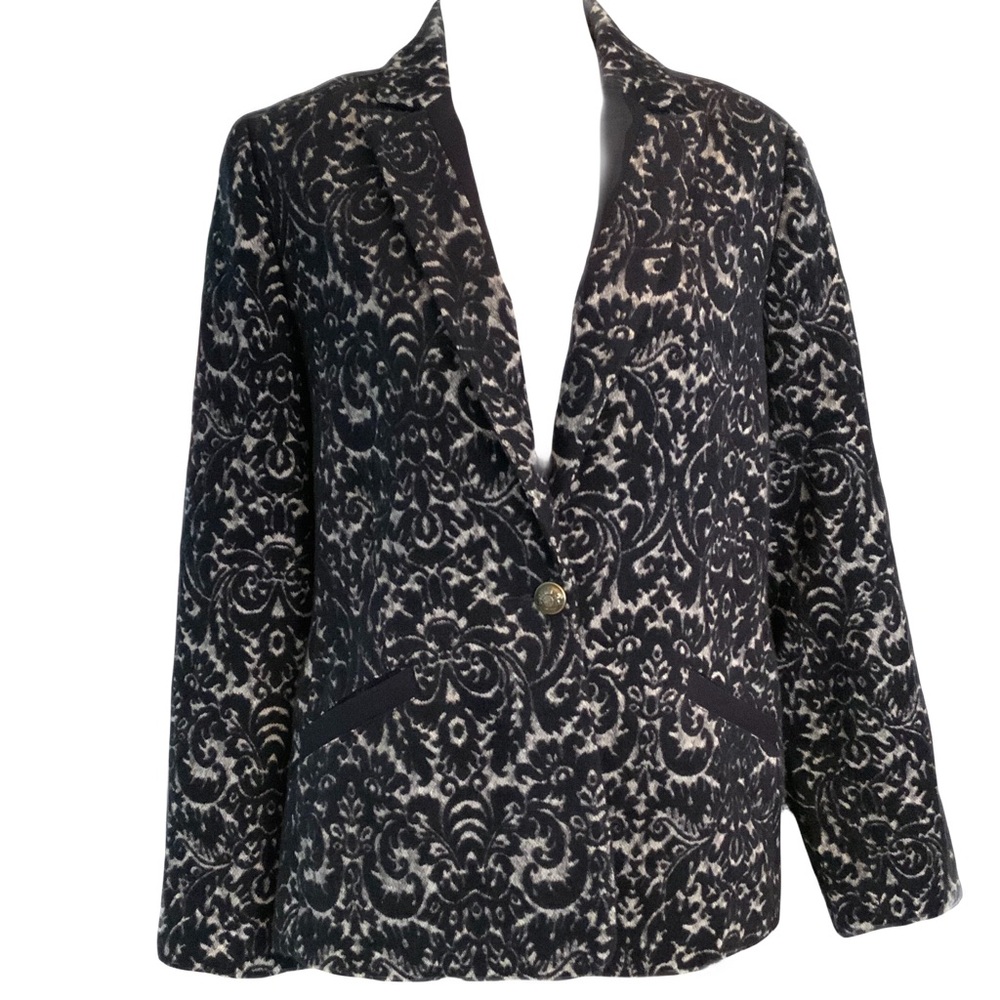 CAbi Women’s Blazer Jacket Sz 14 Navy Gray Button Front